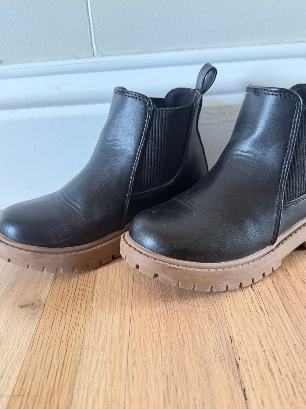 Cat & Jack Black Chelsea Boots with Tan Lug Sole